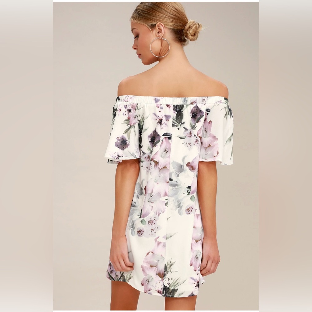Lulus ivory floral print off the shoulder dress